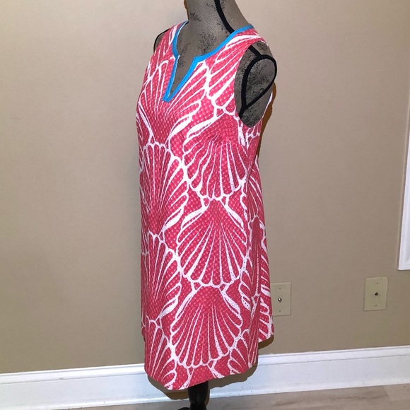 Crown & Ivy Coral & Blue Sea Shell Print Shift Dress. Size 14 - Picture 2 of 9